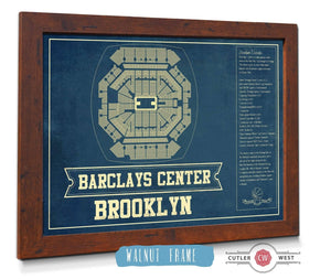 20" x 16" / Walnut Frame Cutler West Brooklyn Nets Barclays Center Vintage Basketball Blueprint NBA Print