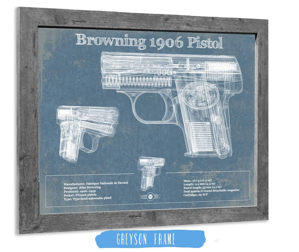 14" x 11" / Greyson Frame Cutler West Browning 1906 Pistol Blueprint Vintage Gun Print