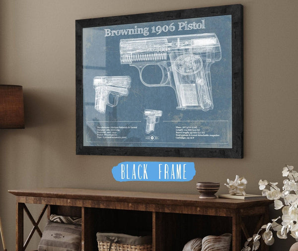 20" x 16" / Black Frame Cutler West Browning 1906 Pistol Blueprint Vintage Gun Print