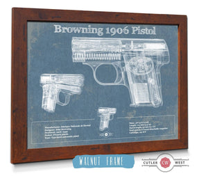 20" x 16" / Walnut Frame Cutler West Browning 1906 Pistol Blueprint Vintage Gun Print