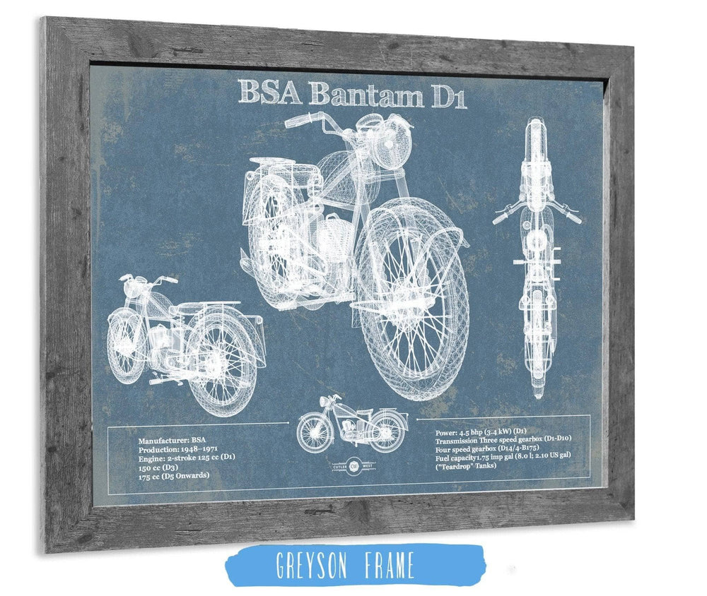14" x 11" / Stretched Canvas Wrap Cutler West BSA Bantam D1 Blueprint Motorcycle Patent Print
