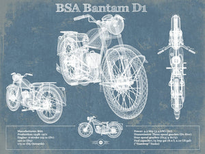 14" x 11" / Unframed Cutler West BSA Bantam D1 Blueprint Motorcycle Patent Print