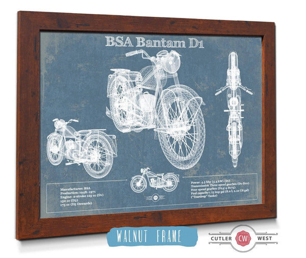 20" x 16" / Walnut Frame Cutler West BSA Bantam D1 Blueprint Motorcycle Patent Print