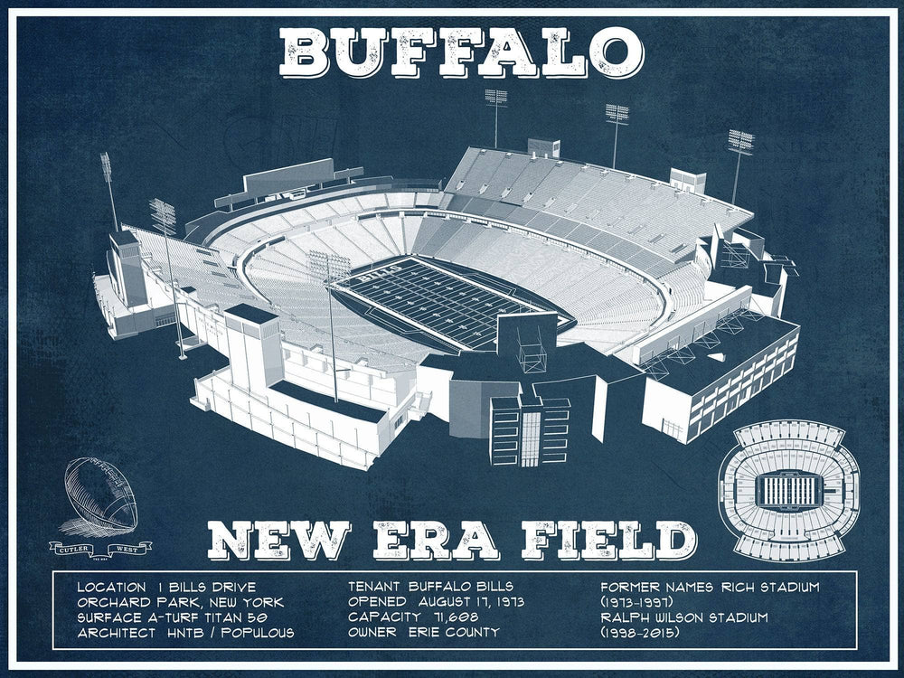 14" x 11" / Stretched Canvas Wrap Cutler West Buffalo Bills - New Era Field - Vintage Football Print