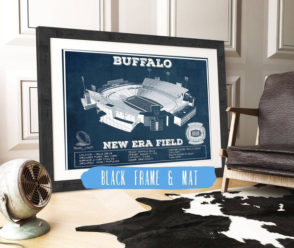 20" x 16" / Black Frame & Mat Cutler West Buffalo Bills - New Era Field - Vintage Football Print