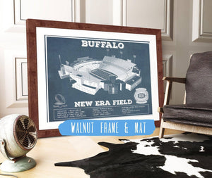 20" x 16" / Walnut Frame & Mat Cutler West Buffalo Bills - New Era Field - Vintage Football Print