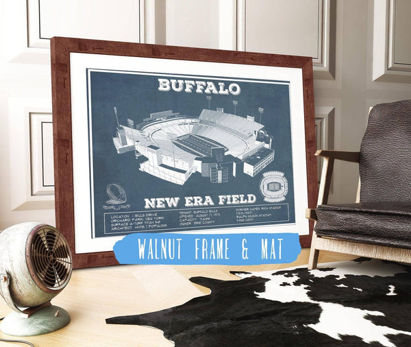 20" x 16" / Walnut Frame & Mat Cutler West Buffalo Bills - New Era Field - Vintage Football Print