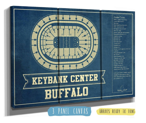 48" x 36" / 3 Panel Canvas Wrap Cutler West Buffalo Sabres - KeyBank Center Vintage Hockey Blueprint NHL Print