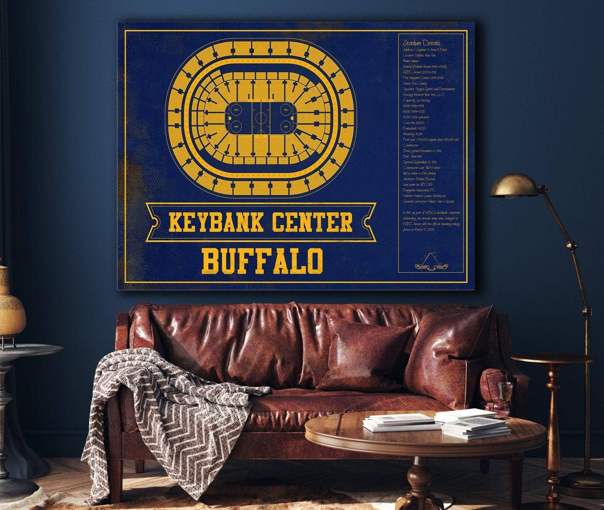 Cutler West Buffalo Sabres Team Colors - KeyBank Center Vintage Hockey Blueprint NHL Print