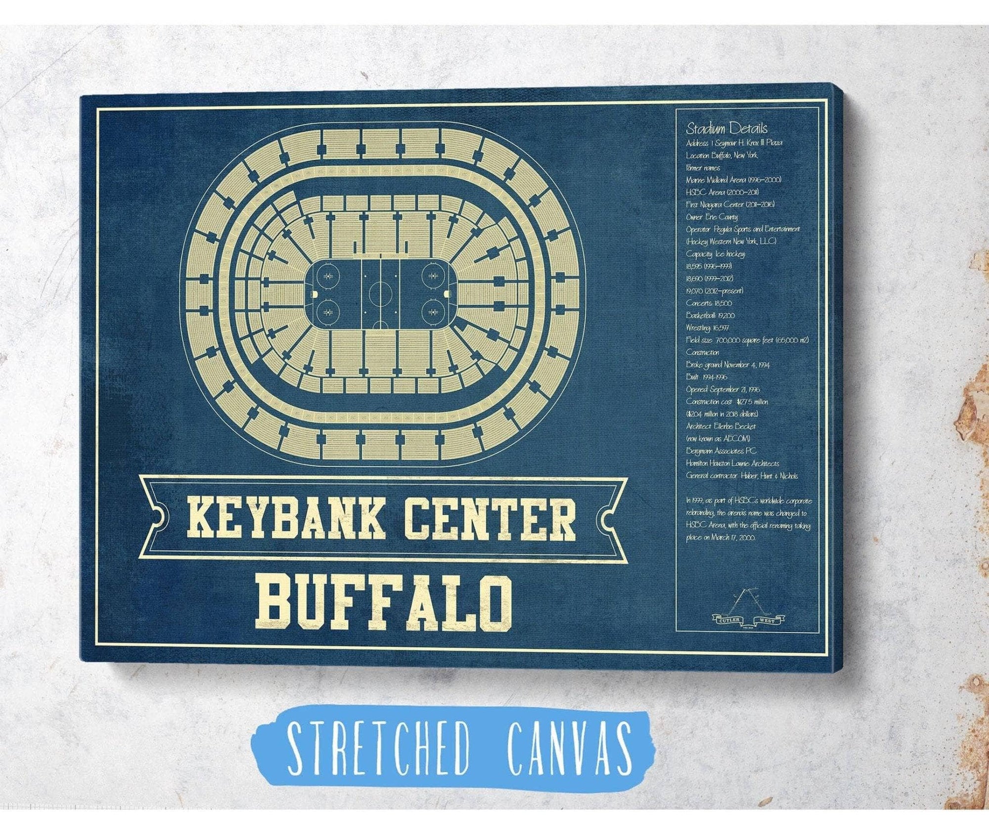 Cutler West Buffalo Sabres - KeyBank Center Vintage Hockey Blueprint NHL Print