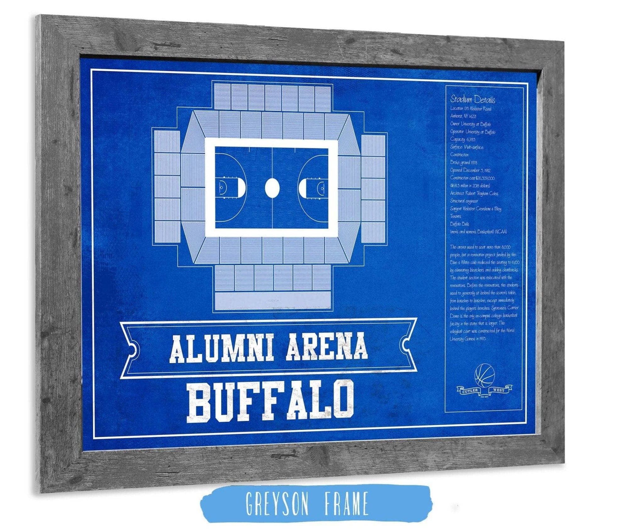 Cutler West Basketball Collection 14" x 11" / Greyson Frame Alumni Arena Buffalo Bulls Team Colors NCAA Vintage Basketball Print 933350226_82377