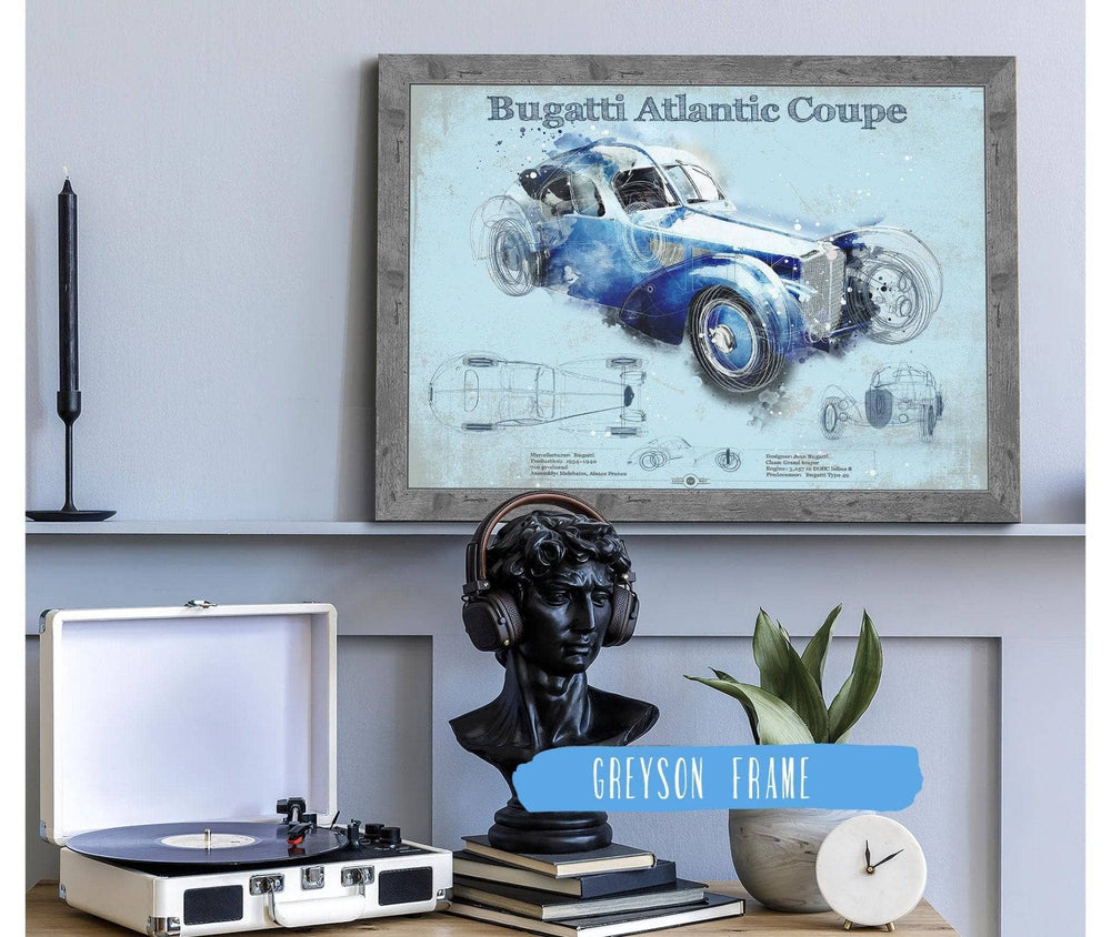 14" x 11" / Stretched Canvas Wrap Cutler West Bugatti Atlantic Coupe Vintage Sports Car Print