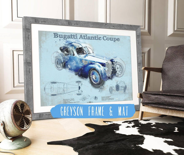 14" x 11" / Greyson Frame & Mat Cutler West Bugatti Atlantic Coupe Vintage Sports Car Print