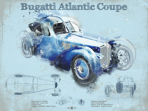 14" x 11" / Unframed Cutler West Bugatti Atlantic Coupe Vintage Sports Car Print