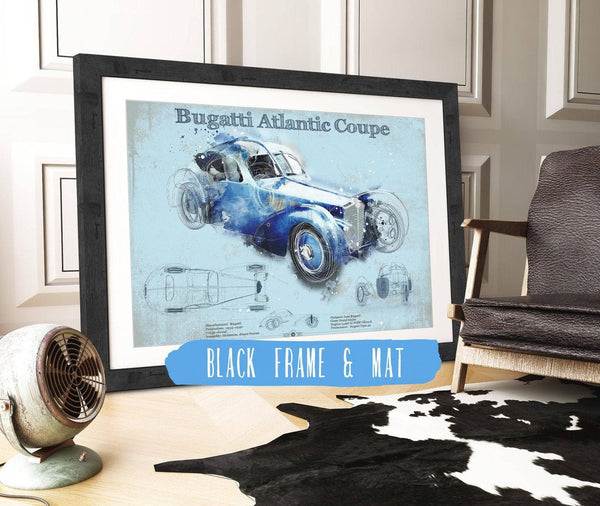 20" x 16" / Black Frame & Mat Cutler West Bugatti Atlantic Coupe Vintage Sports Car Print