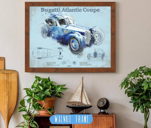 20" x 16" / Walnut Frame Cutler West Bugatti Atlantic Coupe Vintage Sports Car Print