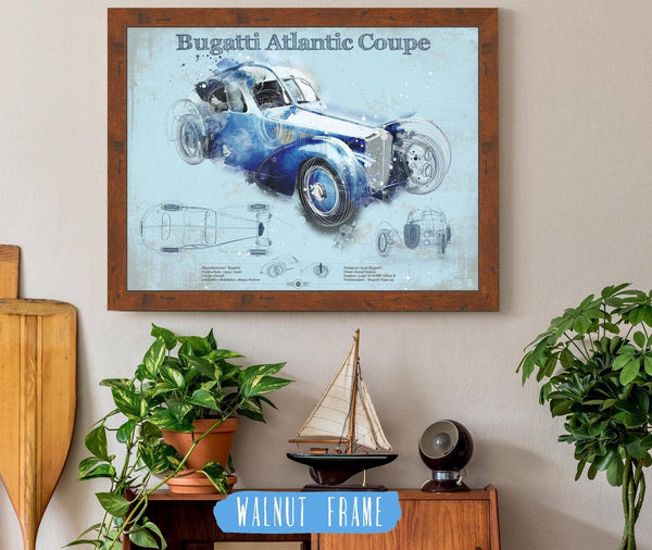 20" x 16" / Walnut Frame Cutler West Bugatti Atlantic Coupe Vintage Sports Car Print