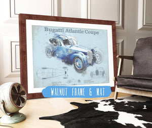 20" x 16" / Walnut Frame & Mat Cutler West Bugatti Atlantic Coupe Vintage Sports Car Print