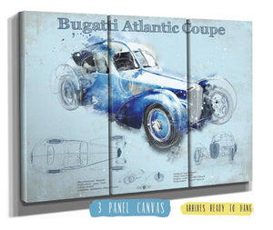 36" x 24" / 3 Panel Canvas Wrap Cutler West Bugatti Atlantic Coupe Vintage Sports Car Print