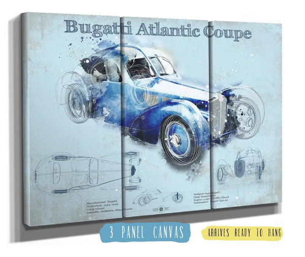 36" x 24" / 3 Panel Canvas Wrap Cutler West Bugatti Atlantic Coupe Vintage Sports Car Print