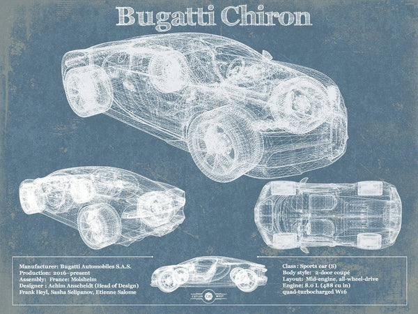14" x 11" / Unframed Cutler West Bugatti Chiron Vintage Sports Car Print