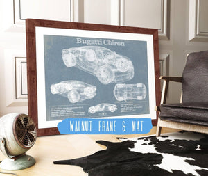 20" x 16" / Walnut Frame & Mat Cutler West Bugatti Chiron Vintage Sports Car Print