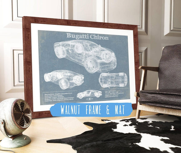 20" x 16" / Walnut Frame & Mat Cutler West Bugatti Chiron Vintage Sports Car Print