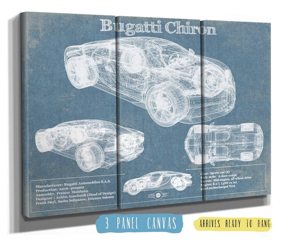 36" x 24" / 3 Panel Canvas Wrap Cutler West Bugatti Chiron Vintage Sports Car Print