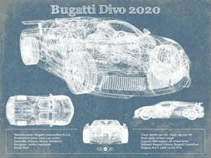 14" x 11" / Unframed Cutler West Bugatti Divo 2020 Vintage Sports Car Print