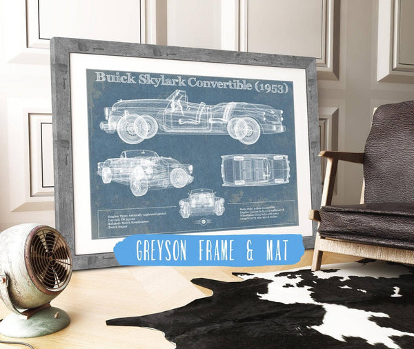 14" x 11" / Greyson Frame & Mat Cutler West Buick Skylark Convertible (1953) Vintage Blueprint Auto Print