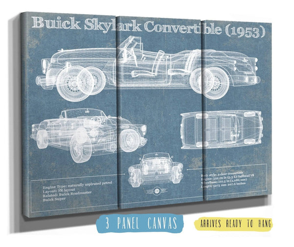 36" x 24" / 3 Panel Canvas Wrap Cutler West Buick Skylark Convertible (1953) Vintage Blueprint Auto Print