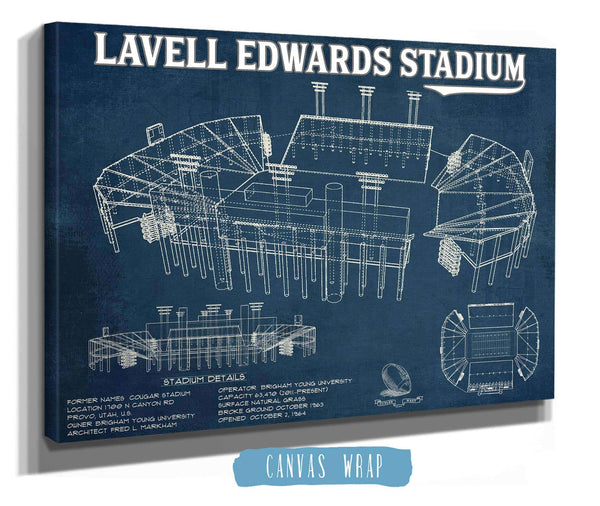 Cutler West BYU Cougars Stadium Art - Lavell Edwards Vintage Stadium & Blueprint Art Print