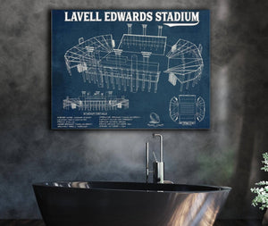 Cutler West BYU Cougars Stadium Art - Lavell Edwards Vintage Stadium & Blueprint Art Print