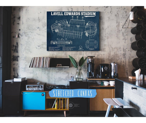 Cutler West BYU Cougars Stadium Art - Lavell Edwards Vintage Stadium & Blueprint Art Print