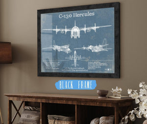 20" x 16" / Black Frame Cutler West C-130 Hercules Aviation Blueprint Military Print - Custom Name and Squadron Text