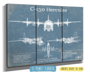 36" x 24" / 3 Panel Canvas Wrap Cutler West C-130 Hercules Aviation Blueprint Military Print - Custom Name and Squadron Text