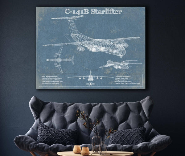 Cutler West C-141B Starlifter Vintage Aviation Blueprint Military Print