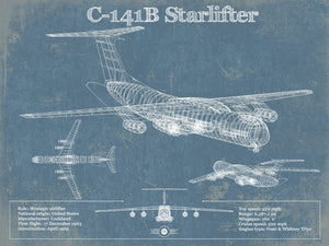 14" x 11" / Unframed Cutler West C-141B Starlifter Vintage Aviation Blueprint Military Print
