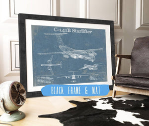 20" x 16" / Black Frame & Mat Cutler West C-141B Starlifter Vintage Aviation Blueprint Military Print