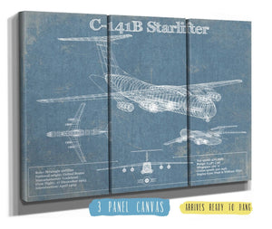 36" x 24" / 3 Panel Canvas Wrap Cutler West C-141B Starlifter Vintage Aviation Blueprint Military Print