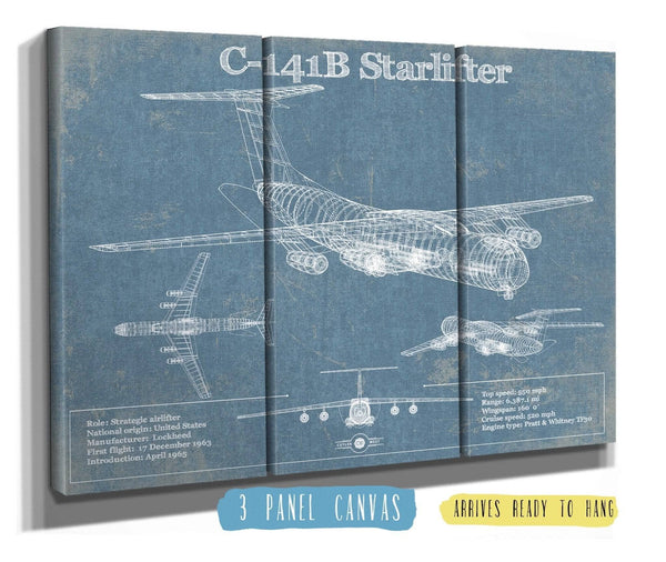 36" x 24" / 3 Panel Canvas Wrap Cutler West C-141B Starlifter Vintage Aviation Blueprint Military Print