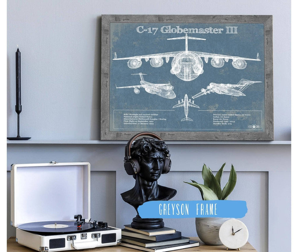 14" x 11" / Stretched Canvas Wrap Cutler West C-17 Globemaster III USAF Vintage Aviation Blueprint Retirement Gift