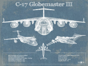 14" x 11" / Unframed Cutler West C-17 Globemaster III USAF Vintage Aviation Blueprint Retirement Gift