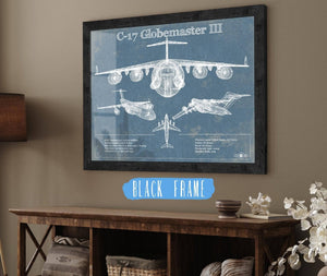 20" x 16" / Black Frame Cutler West C-17 Globemaster III USAF Vintage Aviation Blueprint Retirement Gift