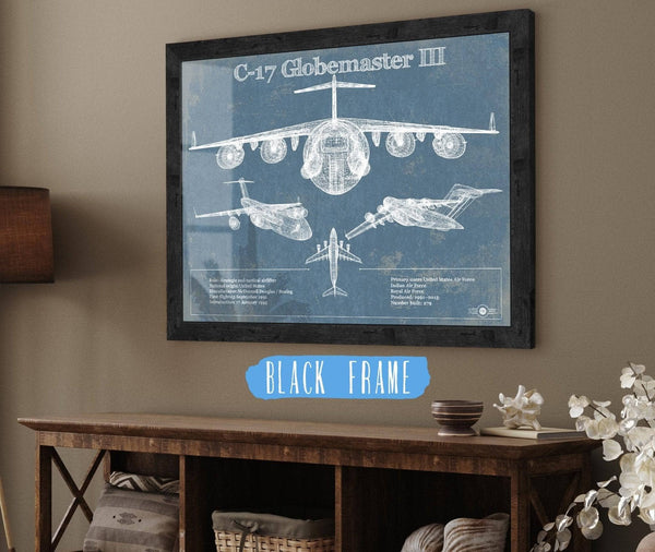 20" x 16" / Black Frame Cutler West C-17 Globemaster III USAF Vintage Aviation Blueprint Retirement Gift