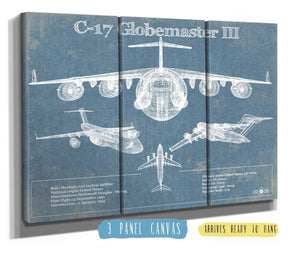 36" x 24" / 3 Panel Canvas Wrap Cutler West C-17 Globemaster III USAF Vintage Aviation Blueprint Retirement Gift