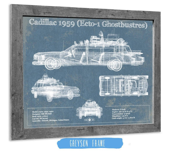 14" x 11" / Greyson Frame Cutler West Cadillac 1959 ECTO-1 Ghostbusters  Blueprint Vintage Auto Print