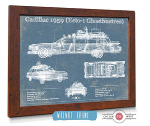 20" x 16" / Walnut Frame Cutler West Cadillac 1959 ECTO-1 Ghostbusters  Blueprint Vintage Auto Print
