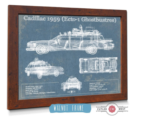 20" x 16" / Walnut Frame Cutler West Cadillac 1959 ECTO-1 Ghostbusters  Blueprint Vintage Auto Print