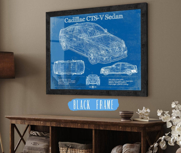 20" x 16" / Black Frame Cutler West Cadillac CTS-V Sedan Blueprint Vintage Auto Print